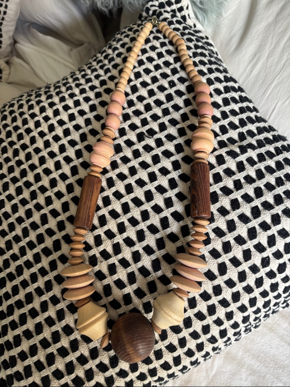 Vintage Wood Beaded Statement Necklace